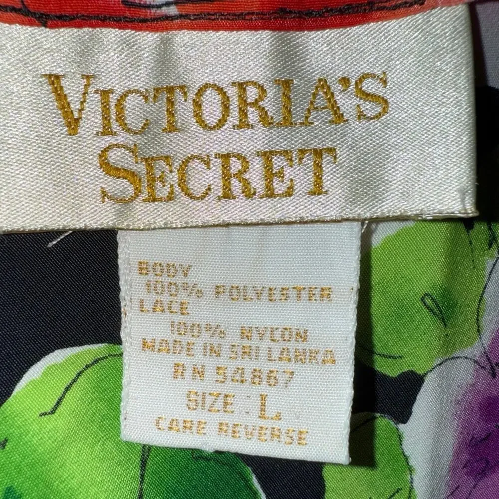 Victoria's Secret  Black Floral Nightgown Slip Dress Size L Vintage Gold Label